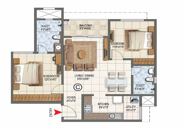 Featured Image of Prestige Hoskote 2 BHK Floor Plan